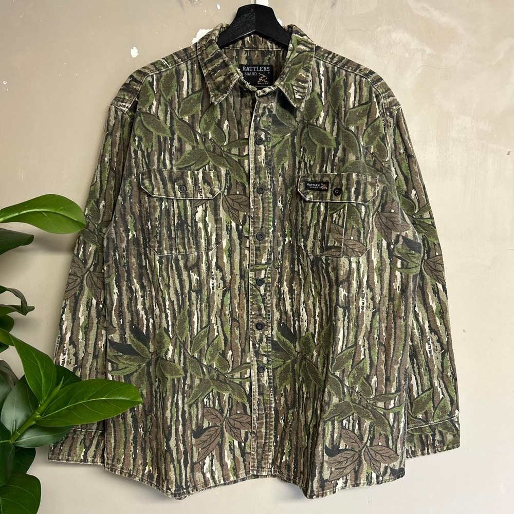 Vintage 90s Rattlers Brand Realtree Camo Heavyweight Button Up Shirt Mens L USA